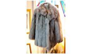 White Shadow Fox Jacket, A-line body with vertical concealed grey suede inserts, sleeves similar,