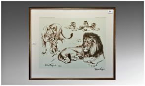 William Timyn Framed World Wildlife Pencil Drawing Print. Signed lower right. Dated 1972. Titled `