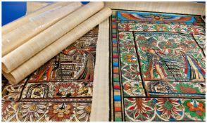 Quantity Of Hand Painted Egyptian Scroll Paintings & Arabic Script Scrolls, Mostly On `Sphinx`