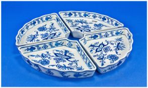 Villeroy & Boch Four Part Hors D`oeuvres Set, blue and white `Onion` pattern, fan shaped dishes
