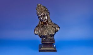 Bronzed Style Bust Of A Maiden, Height 15¼ Inches.