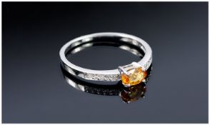 9ct White Gold Diamond And Citrine Dress Ring, Fully Hallmarked, Ring Size Q.