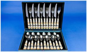 Minton `Haddon Hall` Pattern 24 Piece Ceramic Handle set of cutlery, comprising 6 knifes, 6 forks,