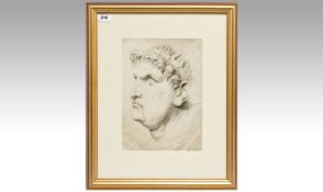 A Pencil Drawing Of The Head Of Emperor Nero Crowned, after the antique. Circa 1800. Mounted &