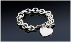 Solid Silver Bracelet, With Heart Shaped Charm, Marked Tiffany & Co 925, Fully Hallmarked. Length