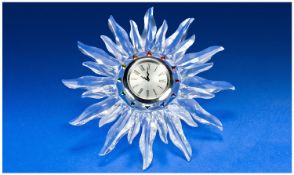 Swarovski Crystal Solaris Table Clock, Double starburst design. clock face, encircled by coloured