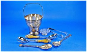 Misc Silver Plated Ware, Comprising Serving Spoons, Small Ice/Wine Cooler etc.