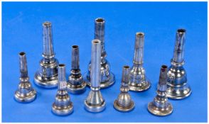 Ten Silver Plated Brass Mouth Pieces for Trumpet, Trombone, Euphonium and Tuba.