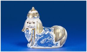 Royal Crown Derby Paperweight/Figurine. `Chinese Pekinese Dog` Date 1991. Modelled by Robert