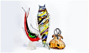 Three Decorative Glass Ornaments comprising two fish figures (one Murano) and hand made glass