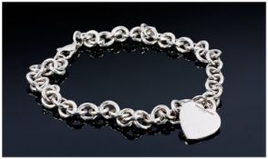 Solid Silver Necklace, With Heart Shaped Charm, Marked Tiffany & Co 925, Fully Hallmarked. Length