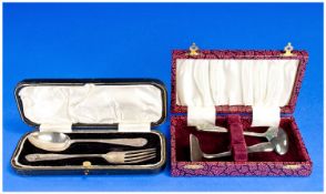 Victorian Silver Spoon & Fork Christening Set With Case. Hallmark Sheffield 1899. Makers Mark R&D.