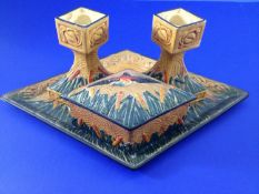 Wild Duck Ware Dressing Table Set comprising lozenge shaped tray, trinket box and cover similar,