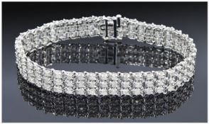 9ct White Gold Diamond Tennis Bracelet, Set With Three Rows Of Round Cut Diamonds, Fully Hallmarked