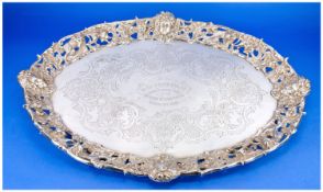 Edwardian Large Oval Silver and Very finely Cast Salver or Butlers Tray. The deep repousee cast