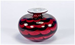1960`s Cased Glass Squat Ovoid Vase, a continuous spiral of deep purple loops rising from the