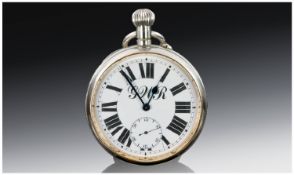 Great Western Railway Swiss 1920`s Silver Plated Open Faced Pocket Watch, working order.