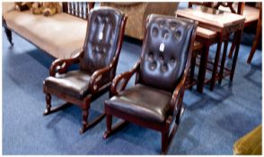 Two Childs Rocking Chairs, One Late Victorian, in birchwood, with a leather upholstered buttoned