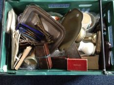 Box Of Misc Items, Old Darts, Pottery, Oddments etc