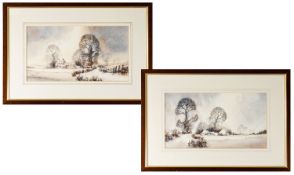 George Allen Cheshire artist. Pair of watercolours, depicting snowy winter landscapes with