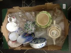 Box of Miscellaneous Ceramics and Glass Ware including teapots, babycham glasses and assorted