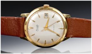 Nivada Autocal 18ct Gold Cased Manual Wind Wrist Watch, Number 582756 M 2124. Leather strap. Good