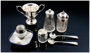 Small Collection Of Silver And Plated Ware, Comprising Match Striker, Trophy, Dressing Table Jars
