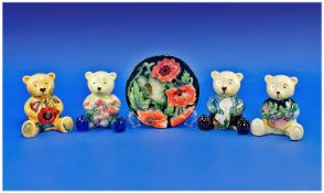 Old Tupton Ware, Collection of Four Ceramic Bear Figures hand crafted with tube lined decoration,