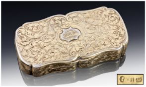 Early Victorian Silver Gilt Shaped Snuff Box, stylized leaf decoration, gilt interior. Makers mark