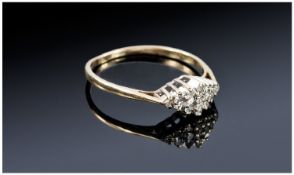 9ct Gold Diamond Cluster Ring, Set With Round Modern Cut Diamonds, Fully Hallmarked, Ring Size K.