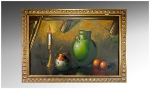 I Parker Still Life, Oil on board  36 inches x 24 inches. Framed. Signed lower right.