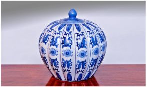 Oriental Style Blue & White Lobed Vase And Cover.