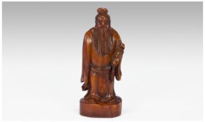 Chinese, Hand Carved Shoushan Stone, Figure Of A Fortune Taoism Deity, (one of th fabled three