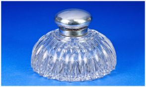 Edwardian Silver Topped Faceted Crystal Table Ink Well, Hallmark Birmingham 1903 with beautiful