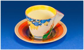 Clarice Cliff Art Deco Cup & Saucer Set, `Scarlets` design. Circa 1933. Cup 2.5`` in height.