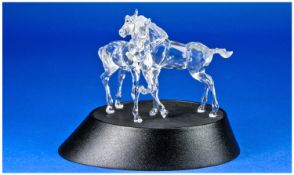 Swarovski Crystal Figure, Two Foals, Smokey Topaz Eyes. Designer Martin Zendon. Number 76/2 NR 000