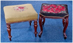 Early Victorian Walnut Stool, with an overstuffed seat on an oak frame, raised on French cabriole