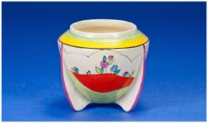 Clarice Cliff Preserve Pot `Applique Idyll` design, crinoline lady c 1930-1. 3.5 inches high.