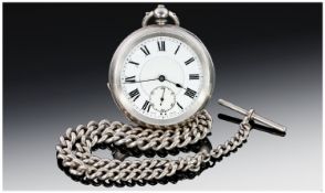 Edwardian Silver Open Faced Pocket Watch, supported on a 20 inch Double Albert graduated silver