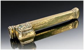 Persian 18th Century Scribes-Combined Quill Holder and Ink Well. Lid missing. 7.25 inches long.