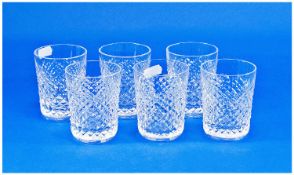 Waterford Fine Quality Cut Crystal Set Of Six Whiskey Glasses. `Anana` Pattern Waterford marks to
