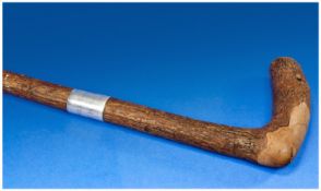 Victorian Silver Banded Wooden Walking Stick. Hallmark London 1890. 35`` In Length.