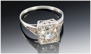 Early 20thC Platinum Diamond Ring Central Old Cut Diamond Approx 1.00ct (7.07 x 7.37 x 2.83) Square