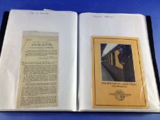 Album of Railway Items from 1899 onwards including tickets, journals, letters etc