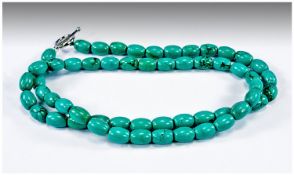 Turquoise Oval Bead Necklace, single strand of Mojave Desert turquoise from the south west USA,