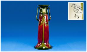Minton Secessionist No.1 Two Handled Vase of tapering column shape above a flared circular base,