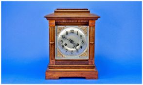 Edwardian Oak Cased Mantle Clock with 8 day striking movement on a gong. 12.75 inches high.