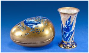 Royal Doulton Miniature Blue Tulip Vase. c.1900. 3.25 inches high, plus a Samuel Ford Crown