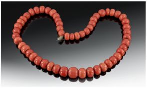 Extremely Fine 19th Century Coral Bead Necklace, circa 1850`s/60`s. Warm orange colourway, natural