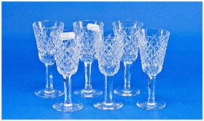 Waterford Fine Quality Cut Crystal Set Of Six Sherry Glasses `Alana` Pattern. Waterford mark to